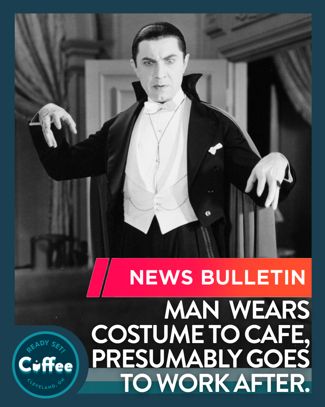 NEWS BULLETIN: Man wears costume to cafe, presumably goes to work after.